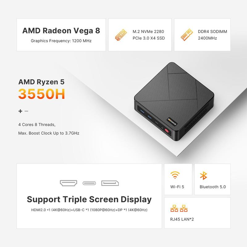 Mini PC BOSGAME E4 Ryzen 5 3550H 16 GB 512 GB SSD Dual LAN - Mini